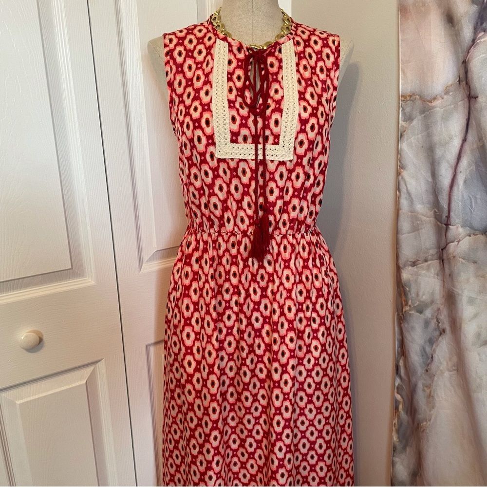Kate Spade New York Posy Ikat Print Dress Red Silk Size 4
